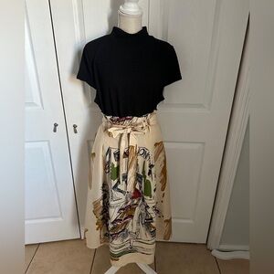 Elegant Black and Cream Graphic Skirt